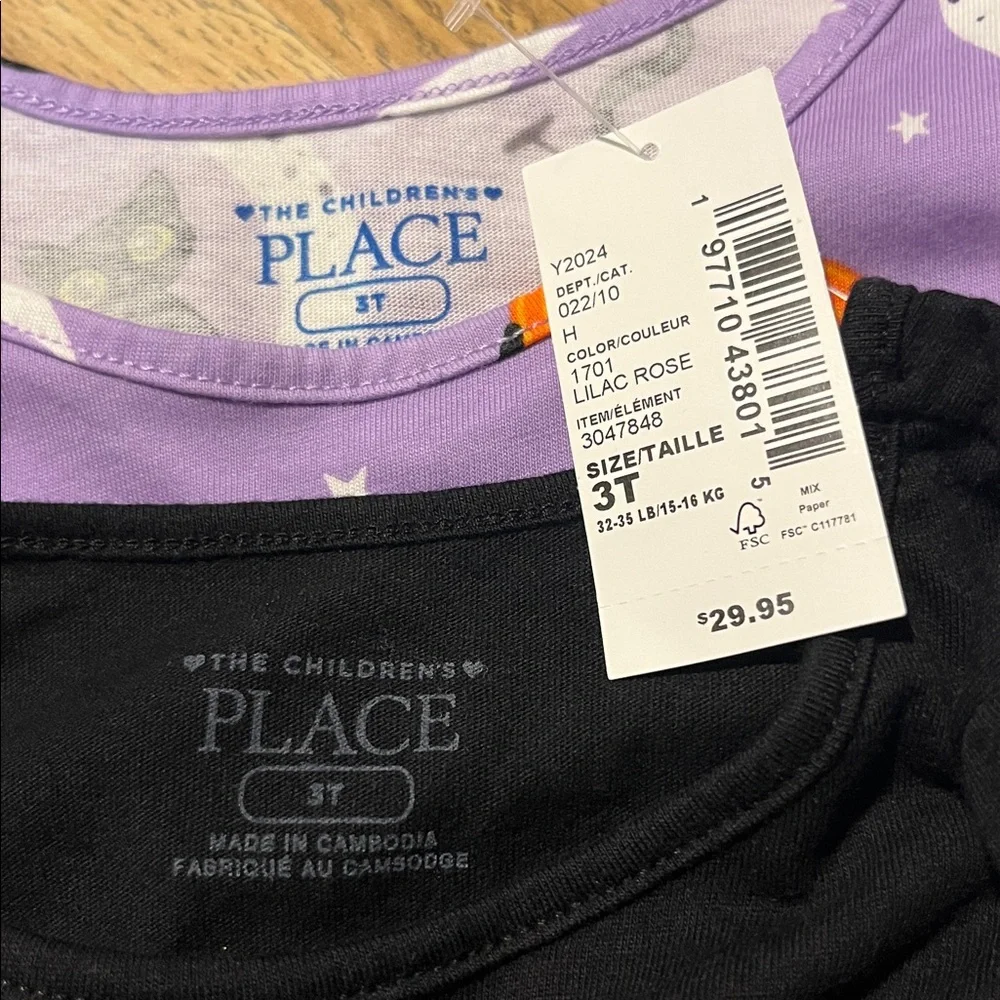 NWT $30 Set of 2 Long Sleeve 3T Girls' Cat Print Tees from The Children's Place